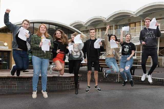 Students celebrating their A-Level results at Havant and South Downs College. Photo by Duncan Shepherd