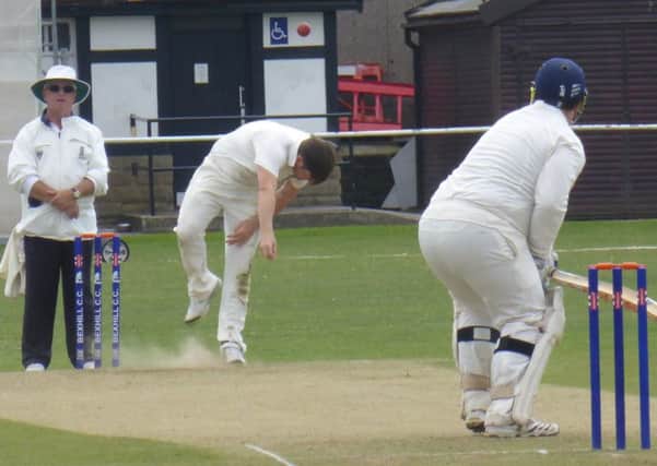 Bexhill overseas player Jake Lewis bowling against Ansty at The Polegrove last weekend. Pictures by Simon Newstead