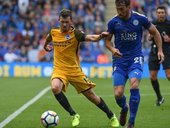 Pascal Gross on the ball at Leicester. Picture by Phil Westlake (PW Sporting Photography)