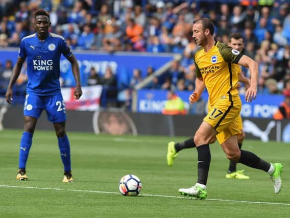 Albion striker Glenn Murray in action at Leicester on Saturday. Picture by Phil Westlake (PW Sporting Photography)