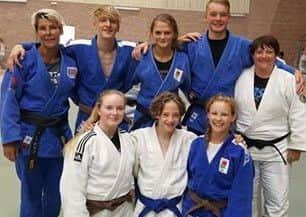Kin Ryu Judo Club athletes with coaches Lisa Harrison (right) and Clare Bowie