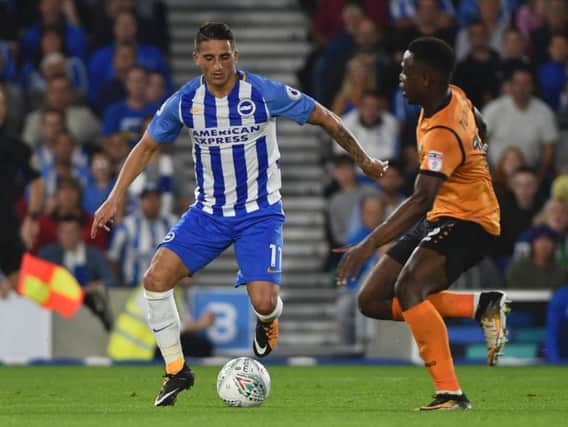 Albion winger Anthony Knockaert in action against Barnet on Tuesday. Picture by Phil Westlake (PW Sporting Photography)