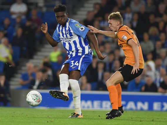 Rohan Ince in action for Albion against Barnet on Tuesday. Picture by Phil Westlake (PW Sporting Photography)