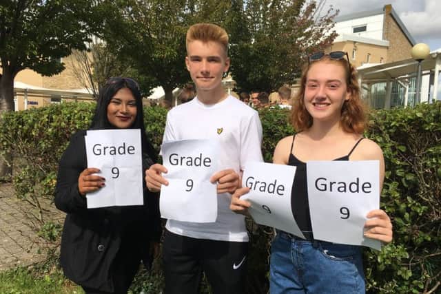 (From L to R) Annarisa Punarijit, Jack Saunders and Poppy Thompson all gained grade 9s, the top new grade for maths and English