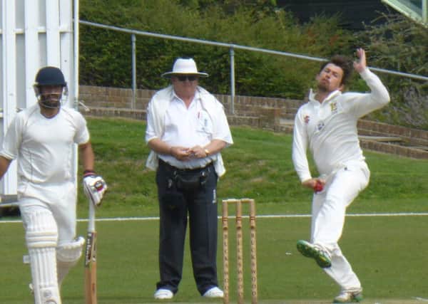 Finn Hulbert bowling for Hastings Priory against Roffey last weekend. Picture by Simon Newstead