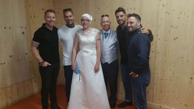 Boyzone with the newlyweds. Photo by Ladybird Photography. SUS-170828-224434001