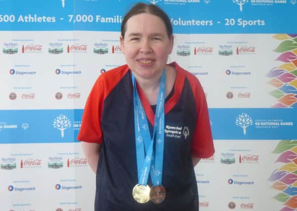 Kirsty Stewart with her medals at the Special Olympics National Summer Games in Sheffield.