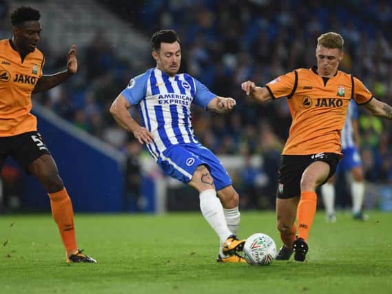 Richie Towell in action for Albion against Barnet. Picture by Phil Westlake (PW Sporting Photography)