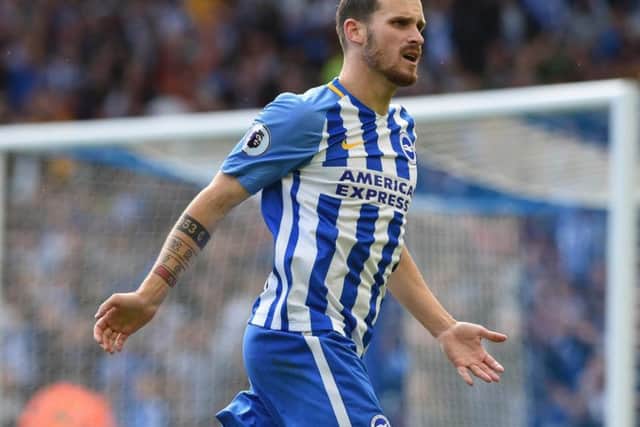 Pascal Gross celebrates his second. Picture by Phil Westlake (PW Sporting Photography)