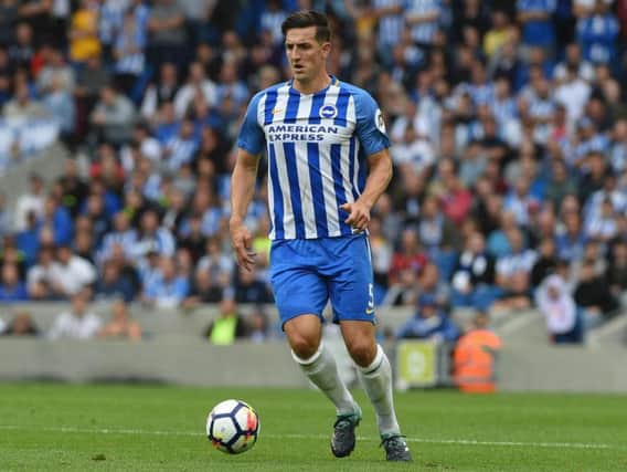 Lewis Dunk in action against West Brom. Picture by Phil Westlake (PW Sporting Photography)