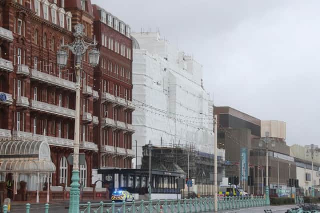The Grand Hotel, in Brighton, has been evacuated after police received an anonymous call alleging there was an 'explosive device' inside the building. Picture: Eddie Mitchell