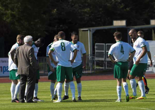 Jack Pearce with his players before the recent 0-0 draw at Chelmsford / Picture by Tommy McMillan