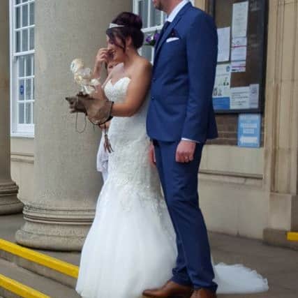 Kelly Horner and James Davies hired an owl for their wedding at Worthing Town Hall