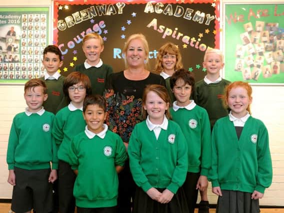 Karen White (headteacher) with Years 4-6 of the school council