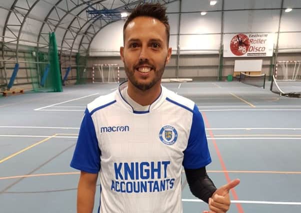 Abraham Sanchez is all smiles in a Sussex Futsal shirt.