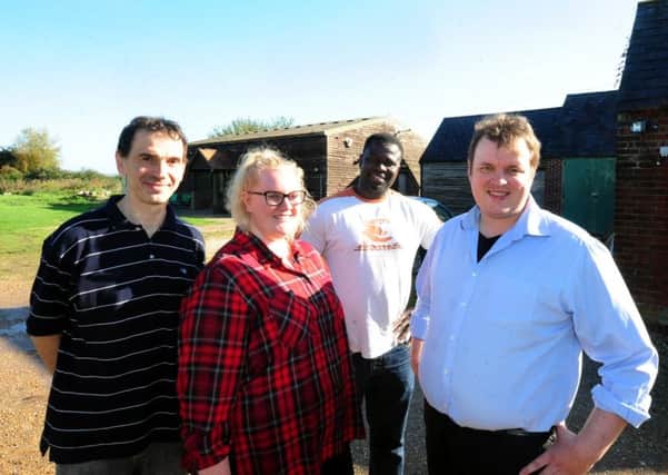 ks171076-1 Bog Ark Project  phot kate Team members from Willow Barn, hoping to have a new Day Centre Facility. From left: Support workers, Jose Ermina, Fiona McCafferty, and Mo  Bah, with day service manager, Alex Fryer,ks171076-1 SUS-170310-213727008