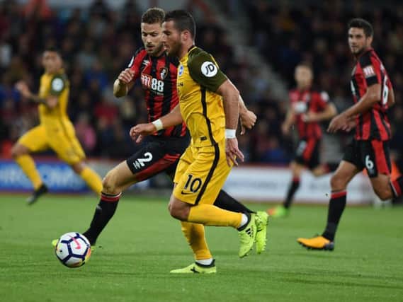 Albion striker Tomer Hemed on the run at Bournemouth tonight. Picture by Phil Westlake (PW Sporting Photography)