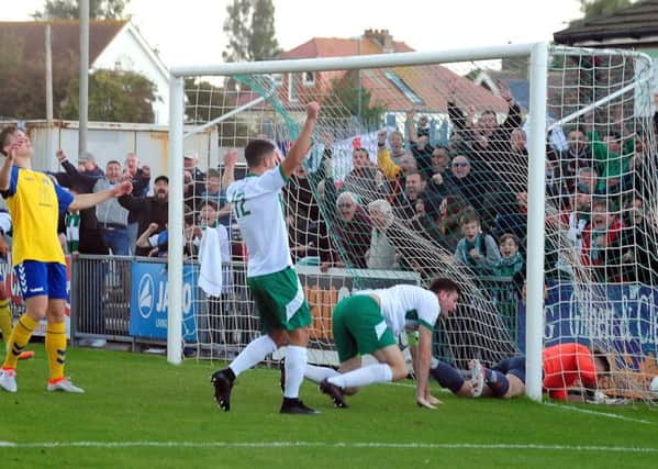 James Crane heads the winner for the Rocks versus Weston / Picture by Kate Shemilt