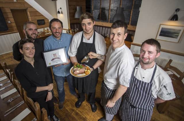 Picture shows the team Natalie Phillips, Manager Gareth Hutt, Owner Nick Otley, Head Chef Tom Munton, Sous chef Rhys Coburn and Matthew Traylor at the Bunch of Grapes, a pub in Pontypridd, South Wales. Photo by Chris Fairweather/Huw Evans Picture Agency Ltd