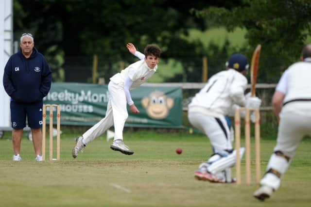 Slinfold Cricket Club put on a six-a-side tournament to mark Sussex player Chris Nash's testimonial year. Jack Haynes bowling to Sean Beegan. Pic Steve Robards SR1722955 SUS-170918-105912001
