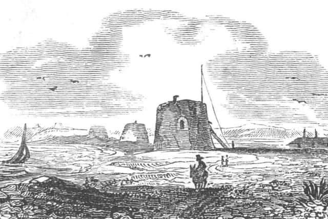 This image from the very first guide book to St Leonards, Kidds Picturesque guide to St Leonards, published around 1834, shows Tower No 39 at Bo Peep with nos 40, 41, 42 and 43 receding into the distance and the New England Bank on the right. The Wilton on the seaward end of Grosvenor Gardens now occupies the site of tower 39 which was undermined by the sea in 1876 and demolished by the Royal Engineers in 1876. The other towers were also victims to coastal erosion. SUS-170919-084803001