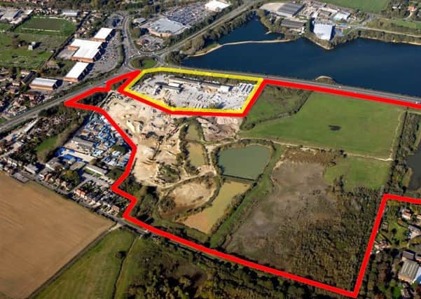 The Shopwhyke Lakes site where 585 homes are being built. The bottom left (brown field) is where the 100 other homes will go