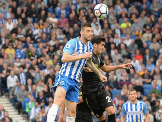 Shane Duffy wins this aerial challenge against Newcastle. Picture by Phil Westlake (PW Sporting Photography)