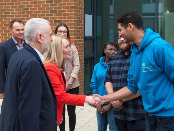 Jeremy Corbyn and Jo Platt meet University of Sussex students