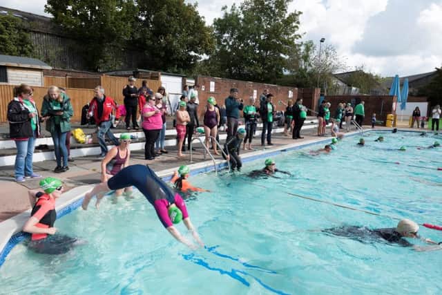 Swimmers at the All Out Swim at Pells Pool. Photograph by Willie Robb