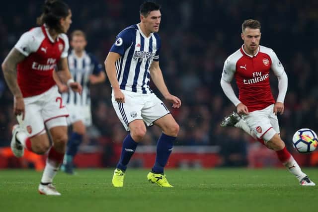Gareth Barry, of West Bromwich Albion, in action against Arsenal on his record-breaking 633rd Premier League appearance. Picture courtesy West Bromwich Albion Football Club