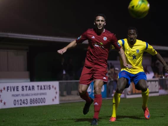 Alex Parsons - dual-signed from rivals Bognor Regis earlier in the day - handed Worthing the lead last night. Picture by Marcus Hoare