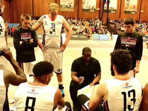 Thunder head coach Daniel Gayle gives instructions during the opening defeat at Team Solent Kestrels. Graham Hodges