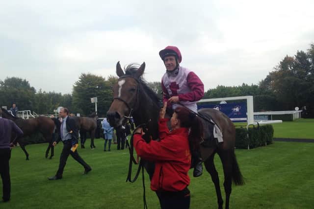 John Egan comes back in on board Pastamakesufaster after winning the TBA Samall Breeders' Fillies' Conditions Stakes