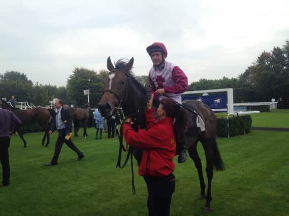 John Egan comes back in on board Pastamakesufaster after winning the TBA Samall Breeders' Fillies' Conditions Stakes