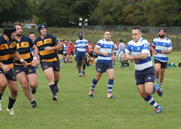 Jake Stinson in possession for Hastings & Bexhill against Old Williamsonians last weekend. Picture courtesy Karen Walker
