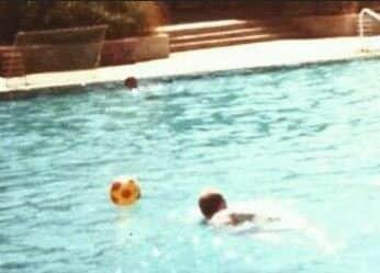 Stephen swimming towards the ball in 1983