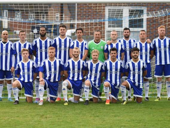 Haywards Heath Town line up before the game. Picture by Grahame Lehkyj