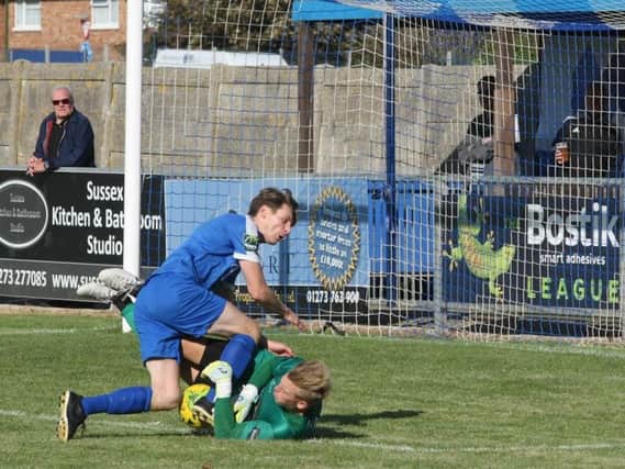 Evan Archibald missed a glorious opportunity for Shoreham on Saturday. Picture by Derek Martin