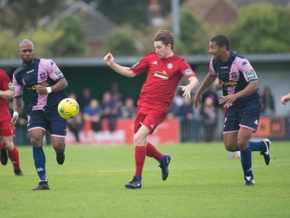 Kieron Pamment in action against Dulwich Hamlet on Saturday. Picture by Marcus Hoare