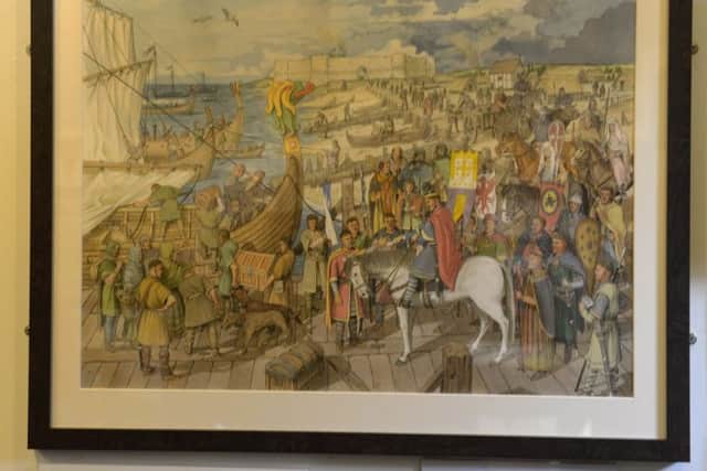 The new painting by Andy Gammon shows William the Conqueror's victory gathering at Pevensey in 1067