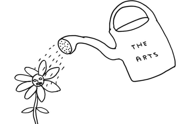 Watering can illustration by David Shrigley.
