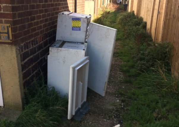 One of the fridges dumped after a fly-tipping spree over the weekend
