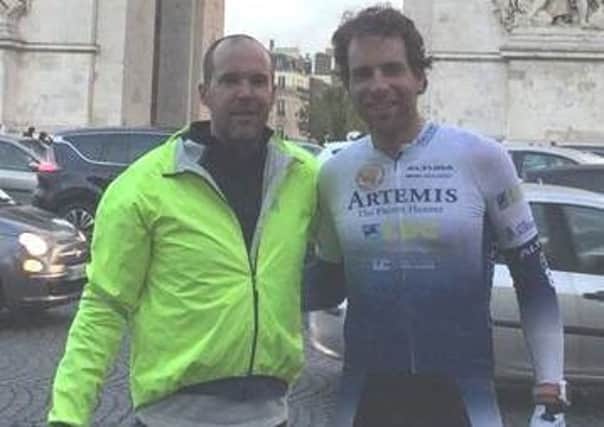 Ed with cycling hero Mark Beaumont in Paris earlier this year after Mark broke the world record for circumnavigating the world