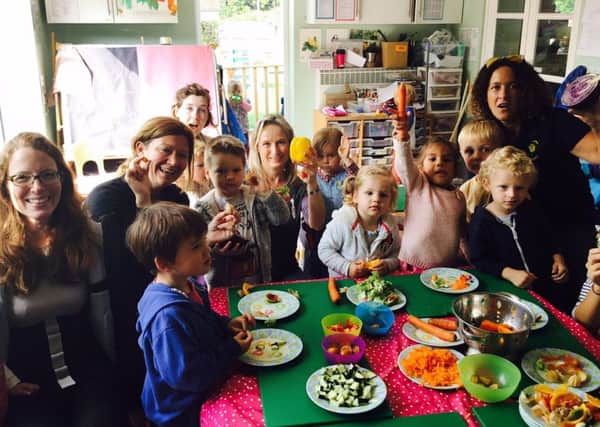 Southdown Nursery enjoy touching and tasting various fruit and veg