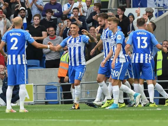 Albion players celebrate the winning goal against Newcastle last month. Picture by Phil Westlake (PW Sporting Photography)