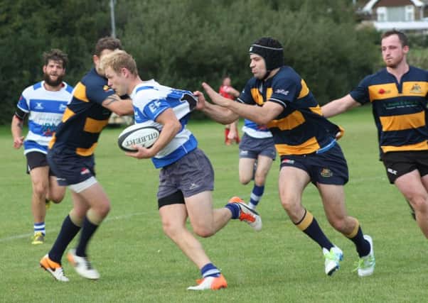 Chaz Ackerley in possession during Hastings & Bexhill's last home game, against Old Williamsonians, a fortnight ago. Picture courtesy Karen Walker