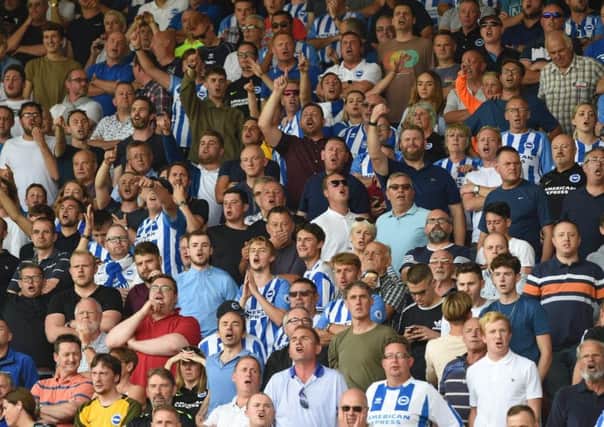Albion fans watch on at Watford. Picture by Phil Westlake (PW Sporting Photography)