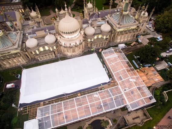 The ice-rink is being constructed in the Royal Pavilion Gardens