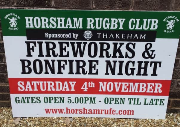 Horsham Rugby Club's fireworks sign.
