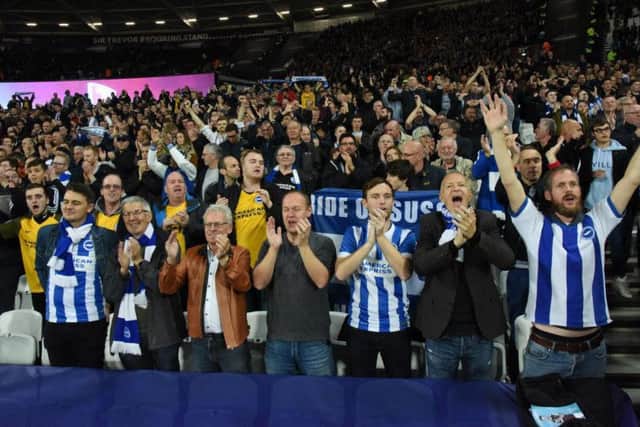 Albion fans at the London Stadium. Picture by Phil Westlake (PW Sporting Photography)